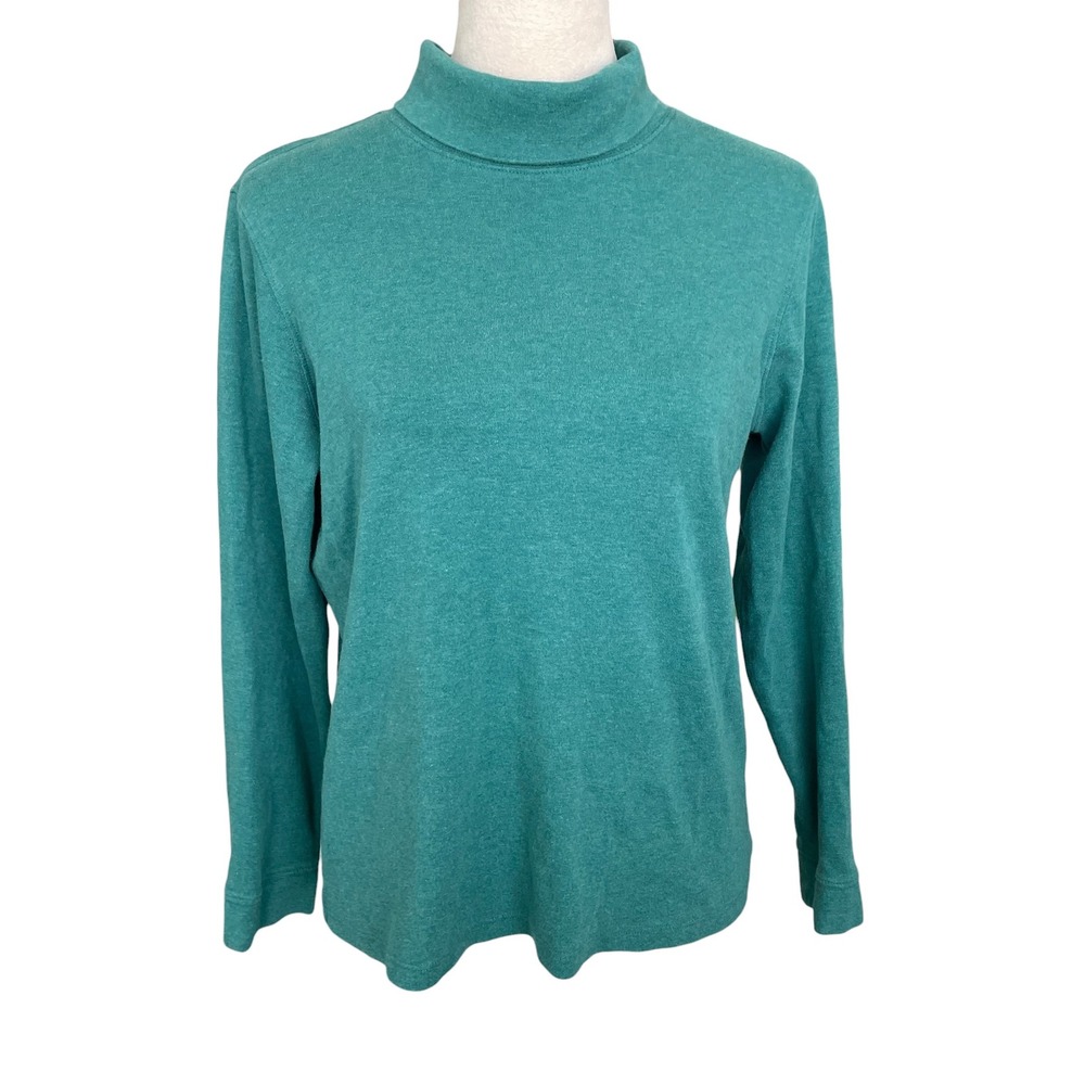 LL Bean Green Turtleneck Lightweight Sweater Womens M Preppy Cozy Academia